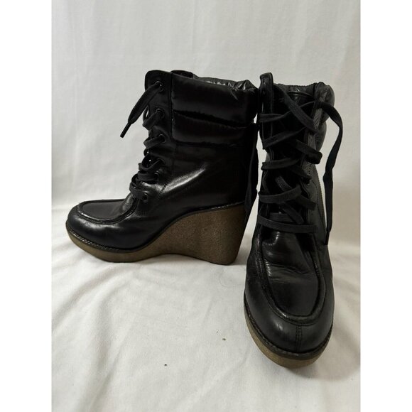 Moncler Women's Ankle Boots Black Lace Up Block Heel Platform Size 39 - Picture 1 of 10